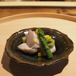 温石 - トラフグの焼物、アスパラ