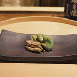 温石 - マメアジの唐揚げ、空豆