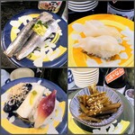 Numadu Kou - 特大いわし（￥440）、石垣貝（￥300）、野菜3貫（￥440）、つんつん漬（￥380）