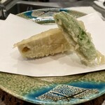 割烹 天ぷら 三太郎 - オクラと丸茄子