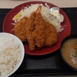 かつや - 海老・ヒレ・メンチカツ定食￥979