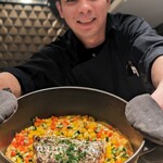 銀座 大石 - タチウオのリゾット。海老のスープと共に。