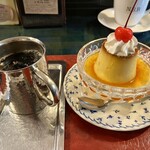 喫茶 水鯨 - 水鯨ブレンドアイス、自家製プリン