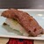 神戸牛　祥 - 料理写真:①炙り神戸牛寿司《サービス品》
          まだ知名度を上げていく最中だからでしょうか、炙り神戸牛のお寿司がサービスで提供されました
          しっかりしたコクのある旨み、サッパリした後味、神戸牛の片鱗が伺えました