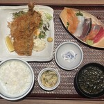 Tsukiji Shokudou Genchan - お刺身とアジフライ定食　1408円（税込）