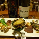 鉄板焼き Oribe - 鮑のソテーと赤白ボトルワイン14.2