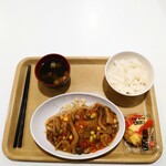 Shokudou Keyaki - 日替り ヘルシーB定食：豆腐ハンバーグ きのこソース、580円。