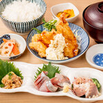 Three kinds of horse mackerel and chicken nanban set meal