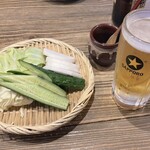 Miyazaki Ken Nichinanshi Tsukada Noujou - お通し&生ビール