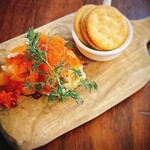 Potato salad with spilled salmon roe and smoked salmon