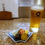 Nanaharu - お通し、生ビール