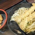 人力うどん - ダブルえび天うどん　760円　　いなり　170円