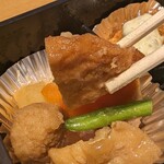 社 - ポテトとﾐｰﾄﾎﾞｰﾙの煮物　他にも天ぷらゃ厚揚ゃ人参なども