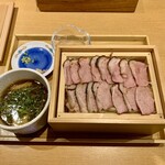 麦の夜明け - 鴨と山椒のつけ麺+鴨増し 1800円　※限定メニュー