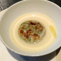 Florilege - まめのニョッキ（グリンピースとスナップえんどう） 大豆プリン ふきのとうオイル ホワイトアスパラガスソース