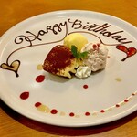 Trattoria NOTO - 20240506バースデーデザートプレート（（ティラミス・レモンジェラート・いちごジェラート）