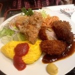 キッチンスズキ - 相方の定番、ヒレカツ、オムレツ、唐揚げ