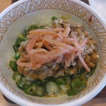 Sukiyajiyuunanagounumataten - ミニ納豆まぜのっけ朝食330円、まぜのっけ更に納豆と紅ショウガ(2024.4.28)