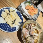 Mataashita - 長芋山葵･つぶ貝うま煮･明太子天ぷら