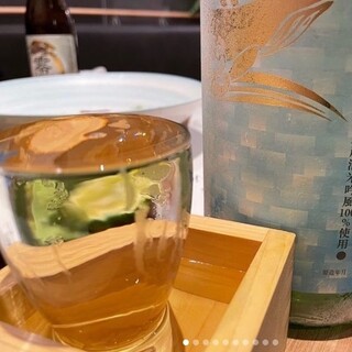 We offer a selection of Junmai Daiginjo "Saku" and other monthly and seasonal sakes.