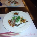 志喜亭 - 真鯛の炙りカルパッチョ　サヨリのフリット　枝豆のムース