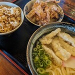 大助うどん - 唐揚げうどん定食Ａ　ミニ→かけ変更　ごぼ天トッピング