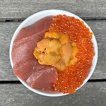 Sea urchin, salmon roe and bluefin tuna rice bowl delivered directly from Hokkaido