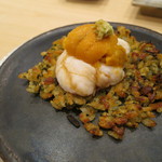 鮨 大河原 - ふぐ白子のうに乗せ