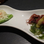 先付け　ポテサラとホタルイカの酢味噌和え