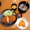 Katsutomi - 厚切りリブロースかつ250g定食(十穀米)とアジフライトッピング