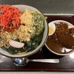 文殊 浅草橋店 - サービス定食に春菊天と紅生姜天¥990