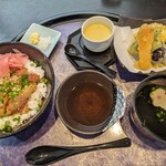 魚々庵 - りゅうきゅう丼(天ぷら付)1,000円