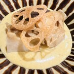 鮨いわもと - 黒鮑と天恵菇の肝ソース掛け