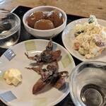 Orihara Shouten - 玉こんにゃく、ポテトサラダ、炙りホタルイカ