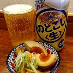 俺の中華たなか家 - 先着は「のどごし生」がサービス「おつまみ」を従え着缶＼(^o^)／　グラスものどごし生も冷え❄冷え❄旨しლ(´ڡ`ლ)