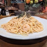 東京カフェレストラン フレスカ - エビとイカとキノコの明太子クリームスパゲッティ