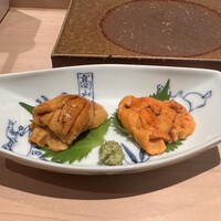 鮨 銀座 おのでら - コースの+追加のウニ！お腹パンパンだったのでシャリなしでお刺身スタイルで。