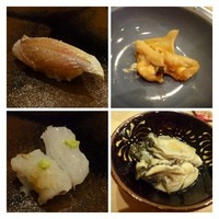 鮨 久保田 - ＊鯛の握り・・握り加減は少し緩め。シャリは酢が控えめな印象です。鯛自体は美味しいですよ。 
                  ＊ミル貝の醤油漬け・・お酒に合います。 
                  ＊あおり烏賊・・塩と醤油で。＊牡蠣・・これは美味しい。 
