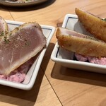 天神 NUMBERSHOT - マグロのレアカツ　これも一人前を二皿に小分けして提供