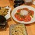 海鮮一番 - 料理写真:突き出しのスパサラと、海鮮チヂミとじゃことトマトのサラダ