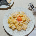 Carbonara with egg yolk confit and rigatoni