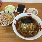 琴壱 - 中華そば　チャーシュー抜き　あのご飯　ネギ　板海苔　端肉チャーシュー