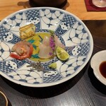 玄水 - 刺身　熟成ヒラメ　甘海老、河豚の煮凝り