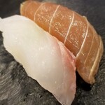 Sushi Uogashi Nihonichi - 真鯛・漬けマグロ。