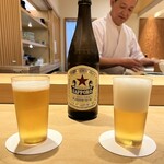 Sushi Ichijirou - いただいたお酒✩.*˚サッポロ赤星。お鮨の前はラガーでしょ。