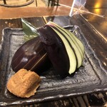 田舎家 旬 - 水茄子スライス（味噌付き）660円