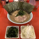 武蔵家 - らーめん並　ネギ海苔ほうれん草追加　味薄め脂少なめ