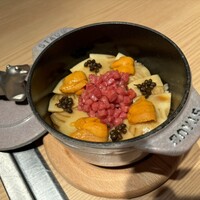 うしうらら - ユッケと雲丹　筍の炊き込みご飯