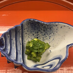 赤坂 菊乃井 - 昼懐石１５７３０円。木の芽和え。イカ、ウド、タケノコを賽の目に切り、木の芽のペーストで和えてあります。小皿なので量もたっぷり！　大好物をたくさんいただき、大満足です。