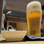 一東菴 - YEBISUビール、じゃこと大根おろし